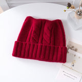 Kids Cable Knit Cashmere Beanie Ribbing Hem Cashmere Hat for Boys and Girls