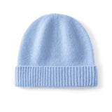 Kids Cashmere Beanie Knit Cashmere Hat with Ribbed Cuff Multi Colors Sky Blue S