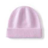 Kids Cashmere Beanie Knit Cashmere Hat with Ribbed Cuff Multi Colors Pink S