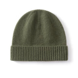 Kids Cashmere Beanie Knit Cashmere Hat with Ribbed Cuff Multi Colors Olive Green S