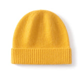 Kids Cashmere Beanie Knit Cashmere Hat with Ribbed Cuff Multi Colors Yellow S