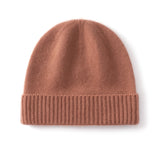 Kids Cashmere Beanie Knit Cashmere Hat with Ribbed Cuff Multi Colors Brown S