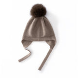 Kids Cashmere Earflap Hat with Pom Tie - String Cashmere Beanie
