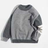 Kids Cashmere Sweater Striped Sleeve Bear Embroidery Cashmere Pullover