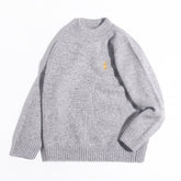 Kids Crewneck Cashmere Sweater Embroidered Pattern Ribbing Hem