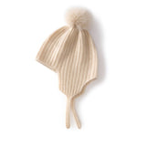 Kids Ribbed Cashmere Hat with Earflaps and Fluffy Pom Cashmere Knit Cap