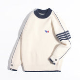 Kids Ribbed Cashmere Sweater Navy Trim Patch Detail Cashmere Pullover