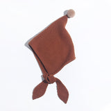 Kids Tie Cashmere Beanie Knit Elf Cashmere Hats with Pom Pom Chestnut Brown S