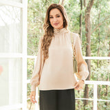 Ladies Silk Blouse Ruffle Collar Mulberry Office Work Silk Shirts