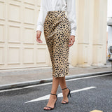 Leopard Print Silk Midi Skirt for Women High Waist Silk Dress Silk Pencil Skirt