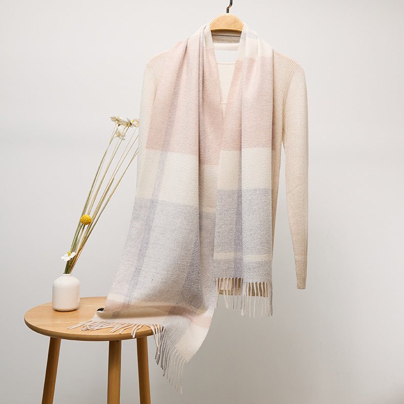Long Plaid Cashmere Scarf With Tassel Winter Warps With Fringe Style 29 L