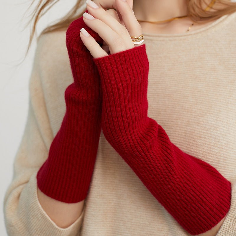 Long Fingerless Gloves Soft Cashmere Ribbed Knit Gloves Cashmere Wrist Protection