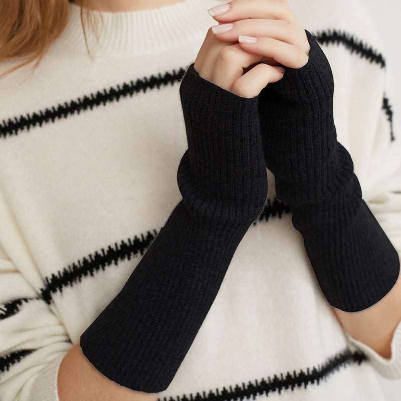 Long Fingerless Gloves Soft Cashmere Ribbed Knit Gloves Cashmere Wrist Protection