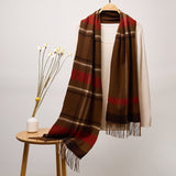 Long Plaid Cashmere Scarf With Tassel Winter Warps With Fringe Style 17 L