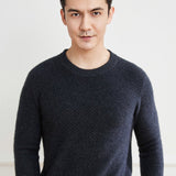 Mens Textured Crew Neck Cashmere Sweater Long Sleeve Soft Knit Cashmere Pullover