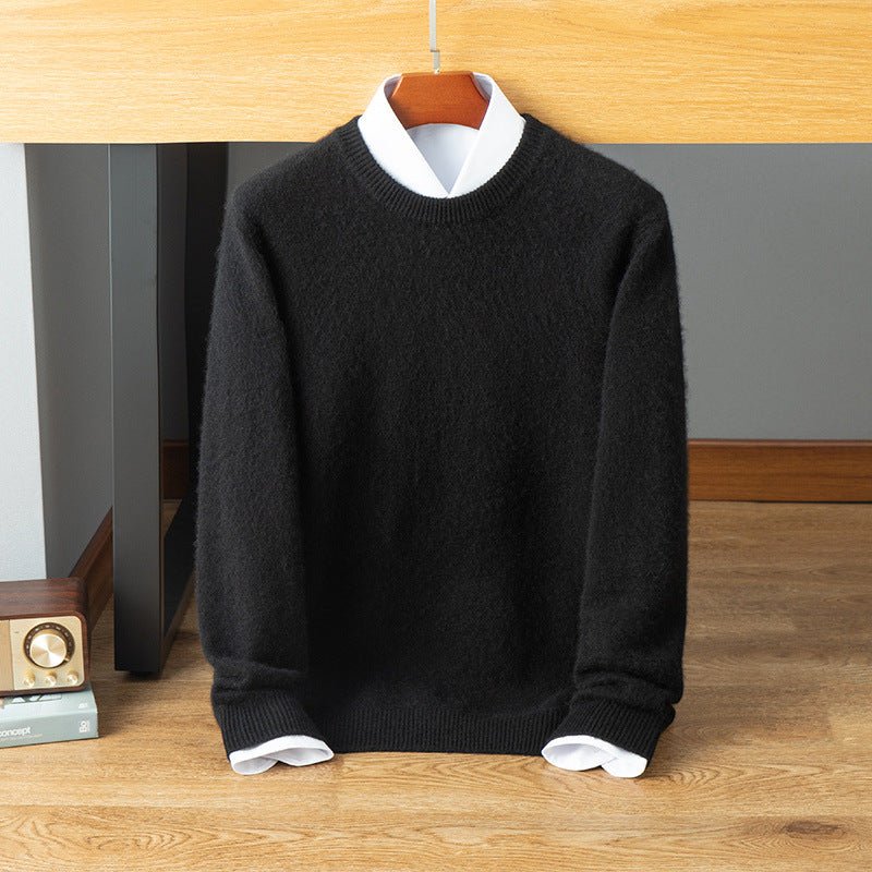 Mens Crew Neck Cashmere Sweater Long Sleeve Ribbed Hem Soft Knit Coat
