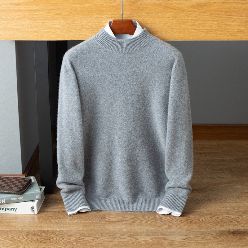Mens Mock Neck Cashmere Sweater Warm Long Sleeve Solid Sweatershirt