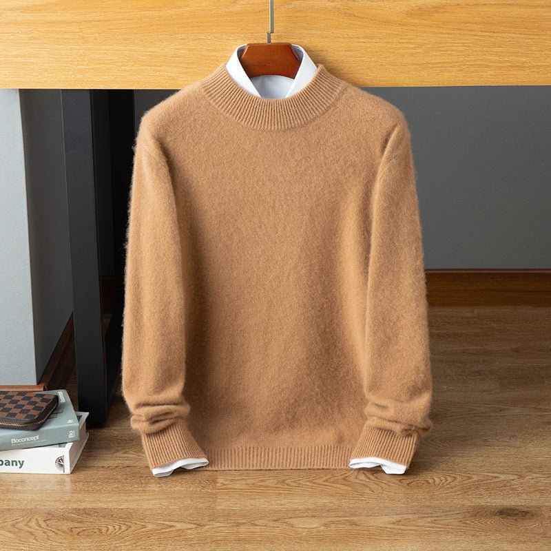 Mens Mock Neck Cashmere Sweater Warm Long Sleeve Solid Sweatershirt