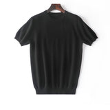 Mens Short Sleeve Pure Cashmere Sweater Crew Neck Textured Knit Tops Black XS