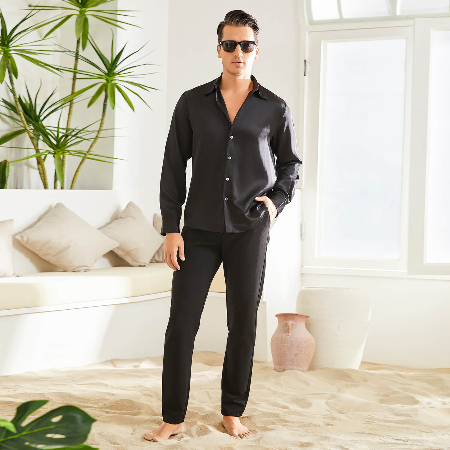 Men's Silk Button - Down Shirt Silk Casual Silk Dress Shirts