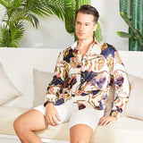 Printed Silk Shirt Long Sleeve Button Down Silk Shirt