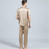 Mens Silk Pajama Set Short Sleeved Long Pants Silk Sleepwear