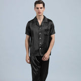 Mens Silk Pajama Set Short Sleeved Long Pants Silk Sleepwear