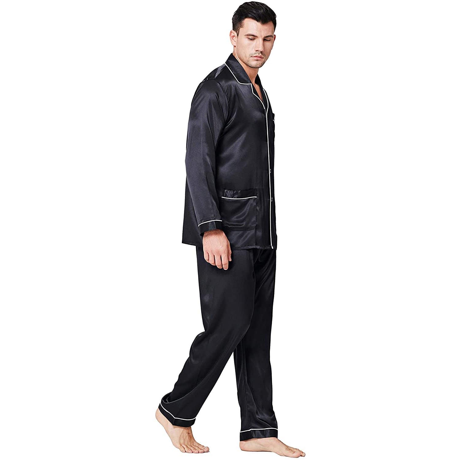 Men's Silk Pajama Set With Pockets Silk Button - Down Pajamas