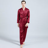 Mens Silk Kimono Robe Set Two Piece Silk Robe & Pant Sleepwear
