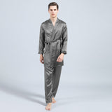 Mens Silk Kimono Robe Set Two Piece Silk Robe & Pant Sleepwear