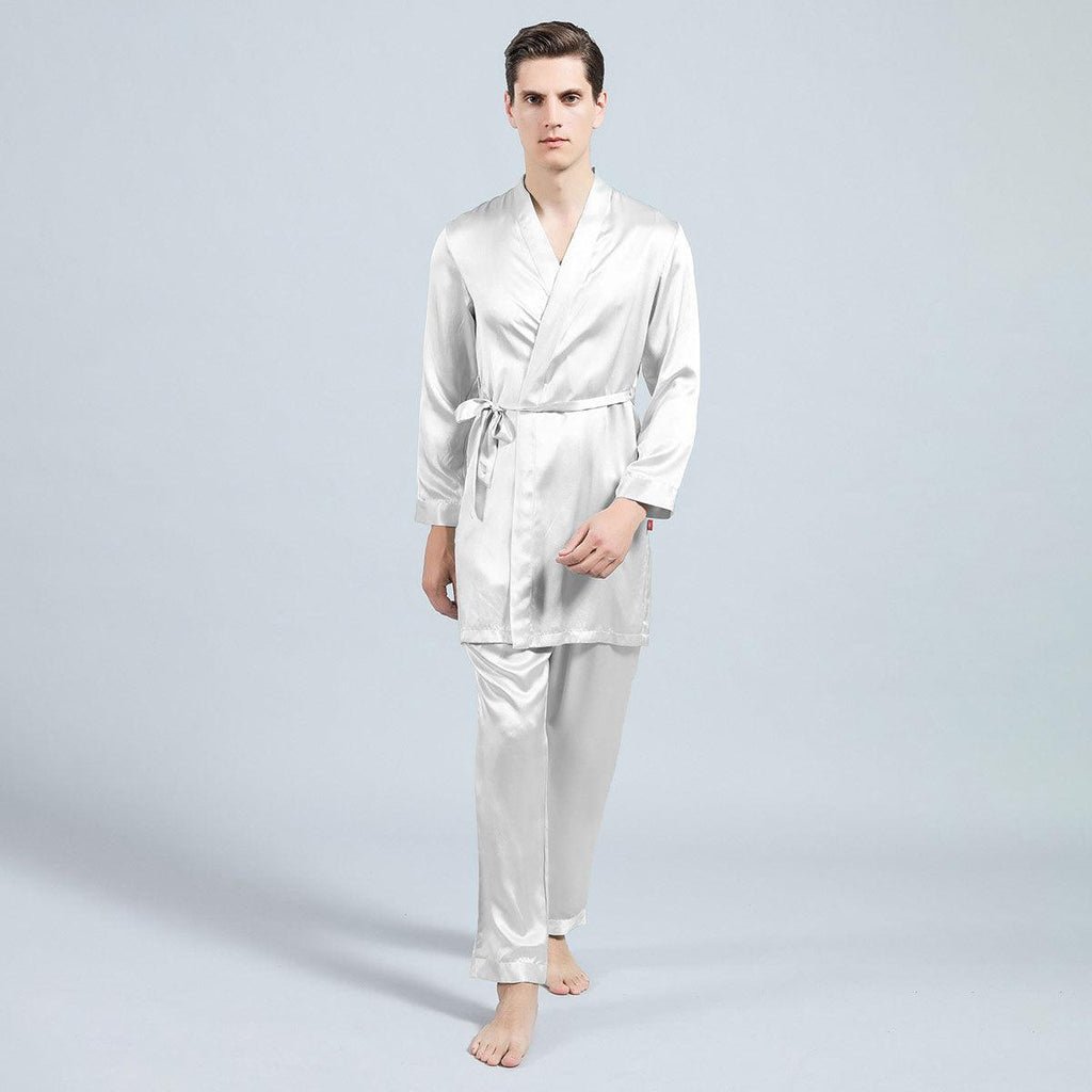 Mens Silk Kimono Robe Set Two Piece Silk Robe & Pant Sleepwear