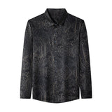 Mens Silk Shirts Long Sleeve Silk Baroque Pattern Dress Shirt