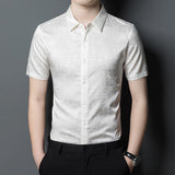 Mens Silk Shirts Short Sleeve Abstract Textured Pattern Silk Dress Shirt