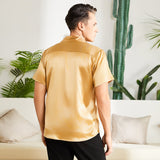 Men's Silk T-Shirt Luxury Button Down Silk Short Dress Shirt