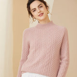 Long Sleeves Cable - knit Mock Neck Cashmere Sweater For Women