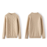 Womens Long Cable Knit Mock Neck Cashmere Sweater