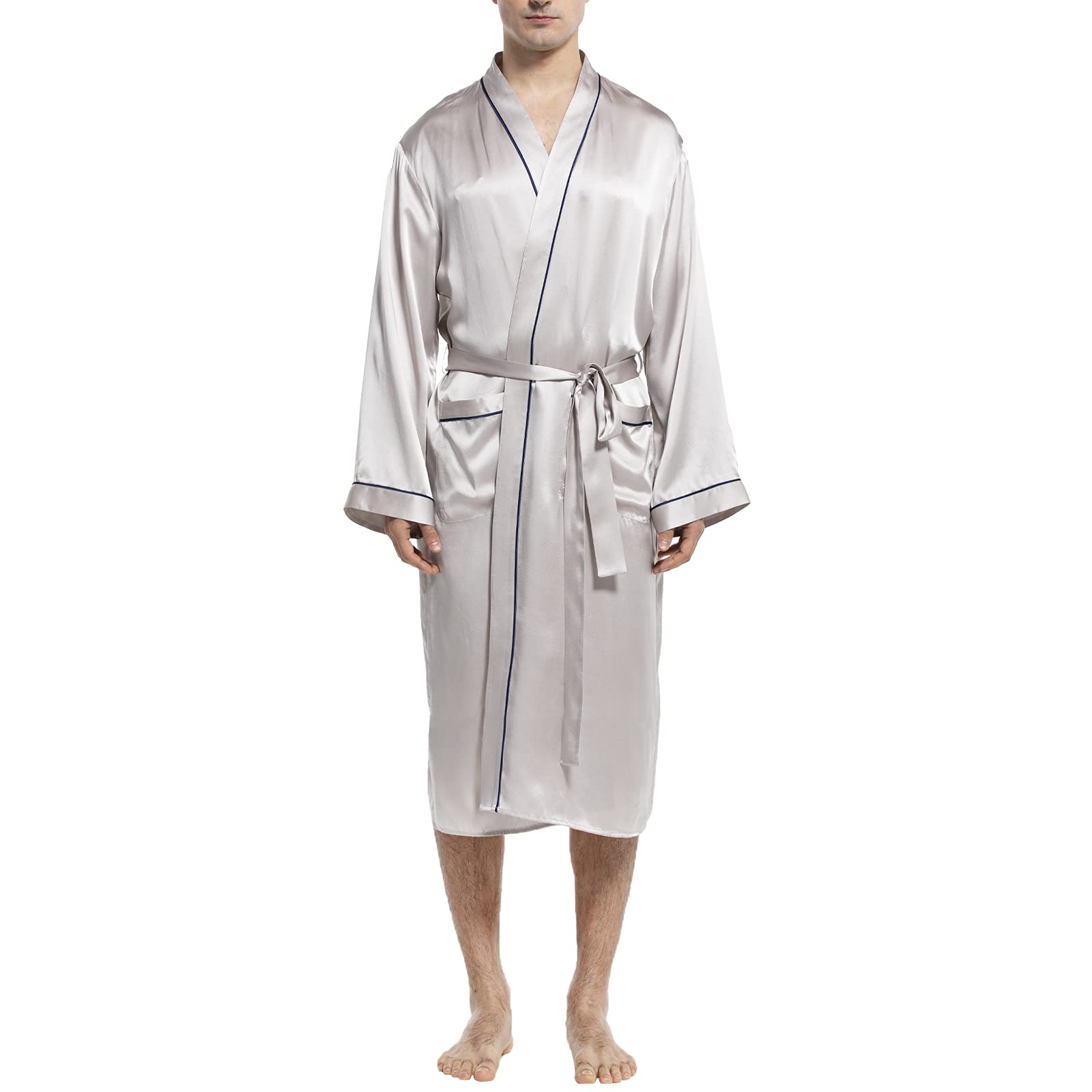Mulberry Men's Silk Robe Luxury Long Silk Bath Robe