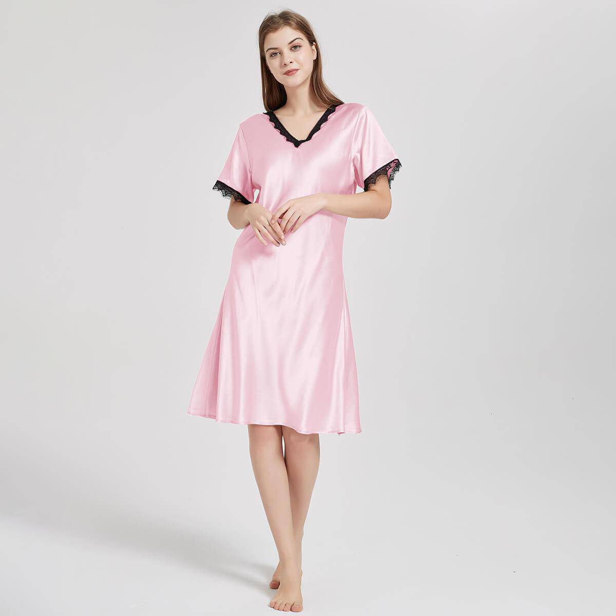 Mulberry Silk Chemise Women's V Neck Silk Lace Nightdress