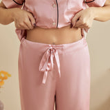 Classic Silk Pajamas Short Sleeve Long Pants Silk Pjs
