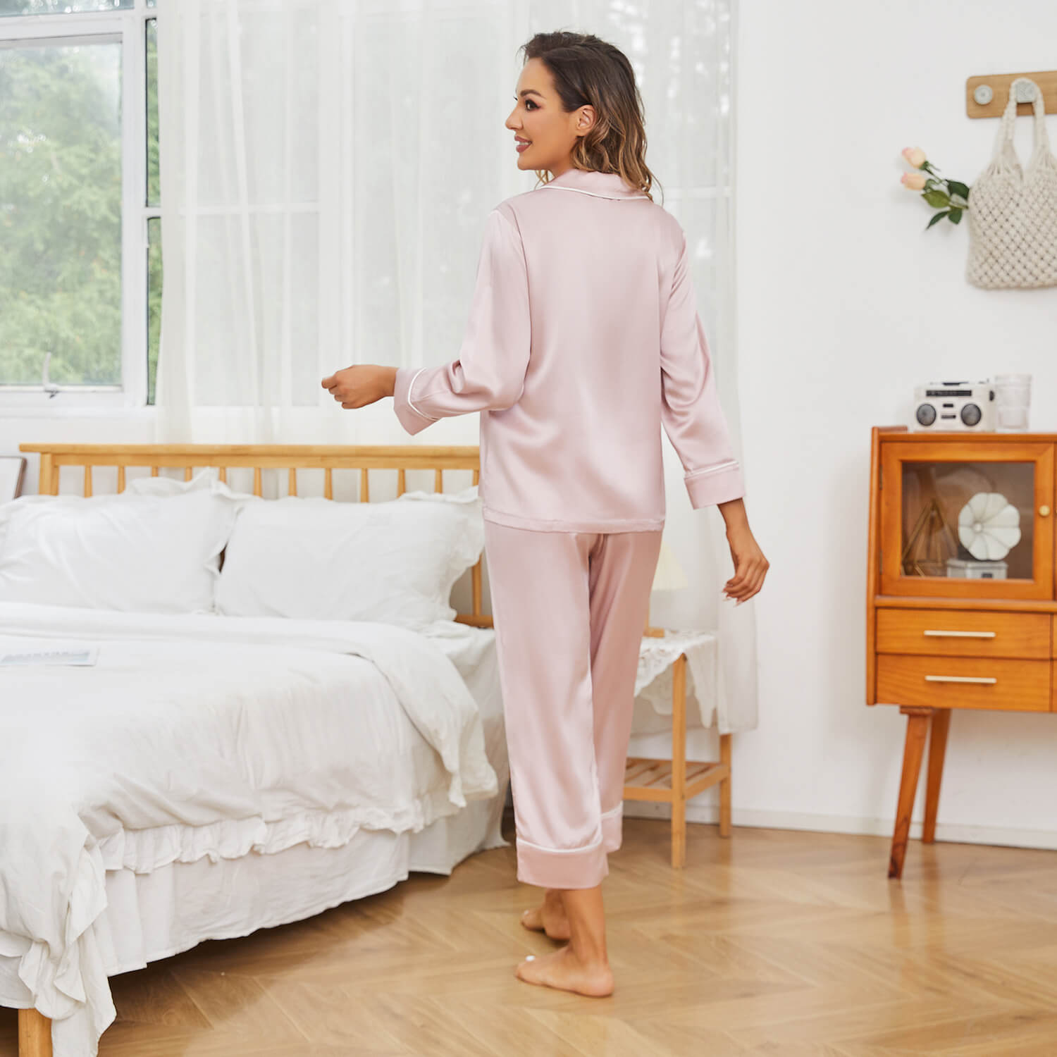 Mulberry Women Silk Pajama Set Pure Full Length Silk Sleepwear