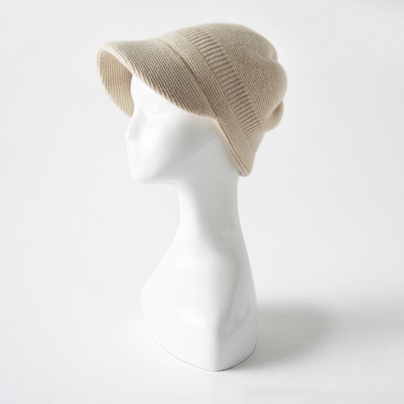 Pure Cashmere Knit Visor Cap Cashmere Beanie with Brim Cashmere Knit Hat