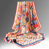 Pure Long Silk Scarf For Women Floral Print Square Silk Scarves