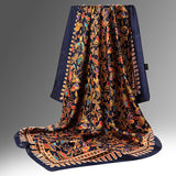 Pure Long Silk Scarf For Women Floral Print Square Silk Scarves