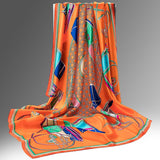 Pure Long Silk Scarf For Women Floral Print Square Silk Scarves