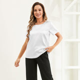 Pure Silk Blouses Short Sleeves Mulberry Silk Round Neck Shirt