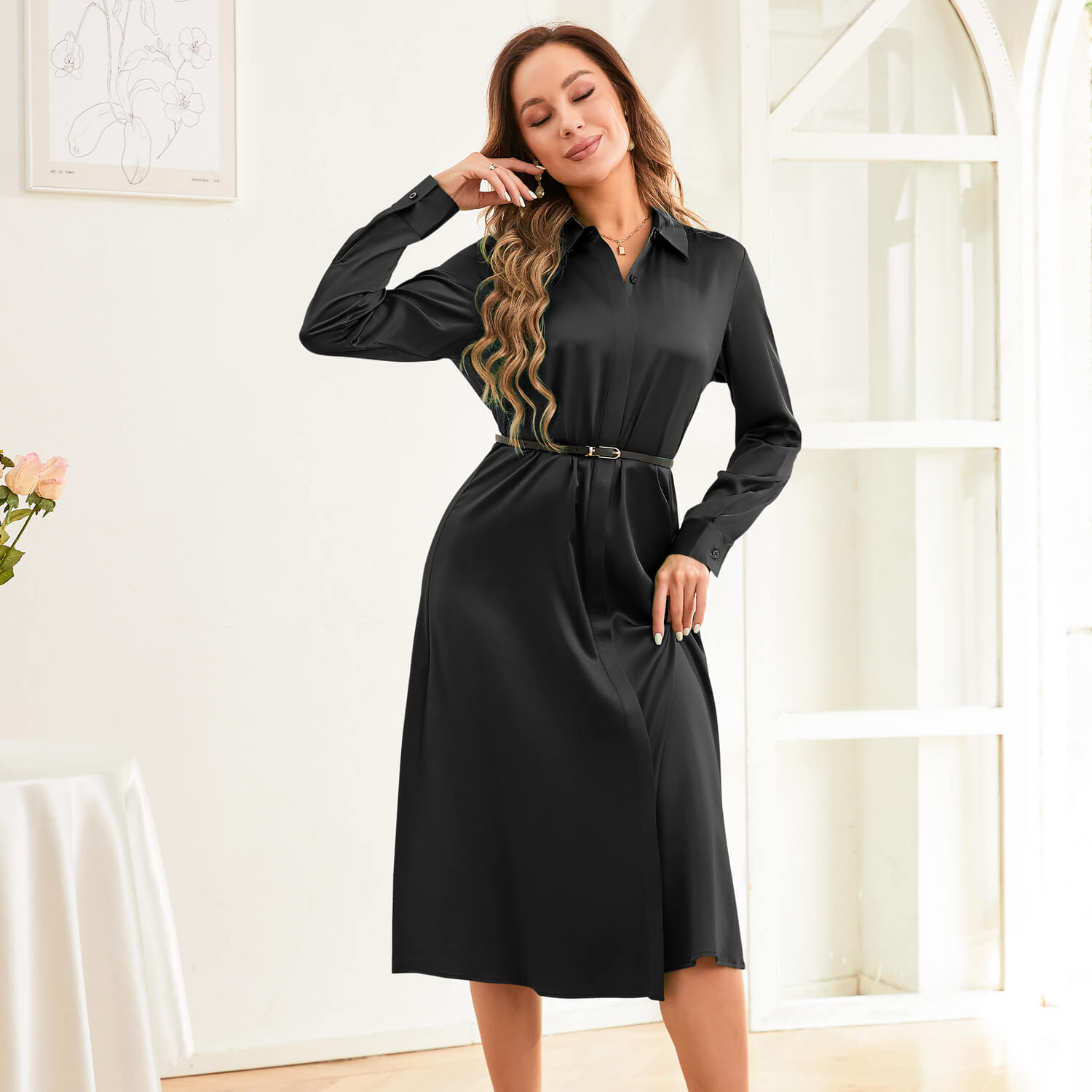 Black silk dress long sleeve best sale