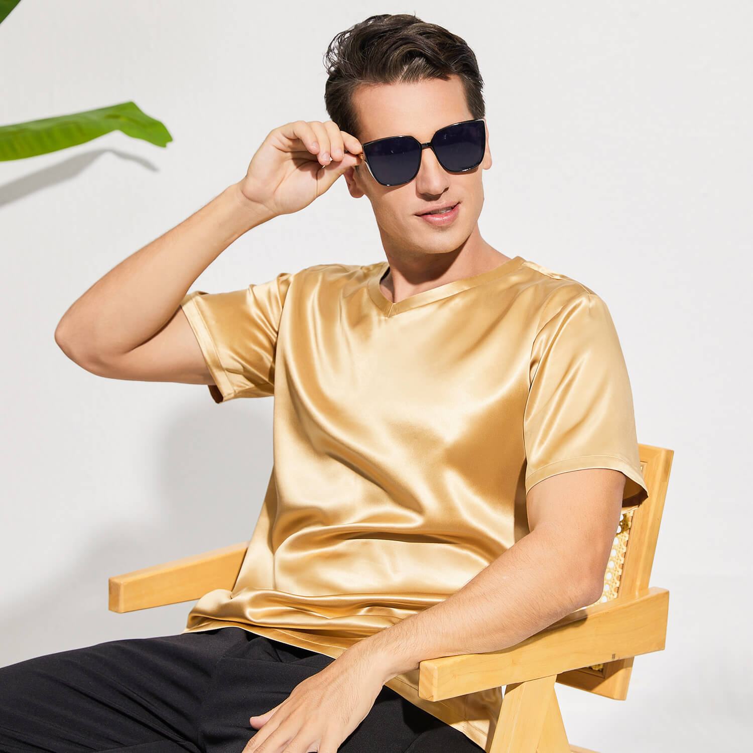 Pure Silk T-Shirts For Men Luxury V - Neck Silk Top Tee