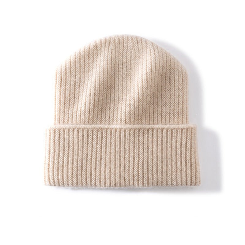 Ribbed 100% Cashmere Beanie Hat Premium Pure Cashmere Beanie with Folded Cuff