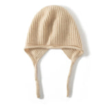 Ribbed Cashmere Earflap Hat with Ties Warm Cashmere Beanie for Women