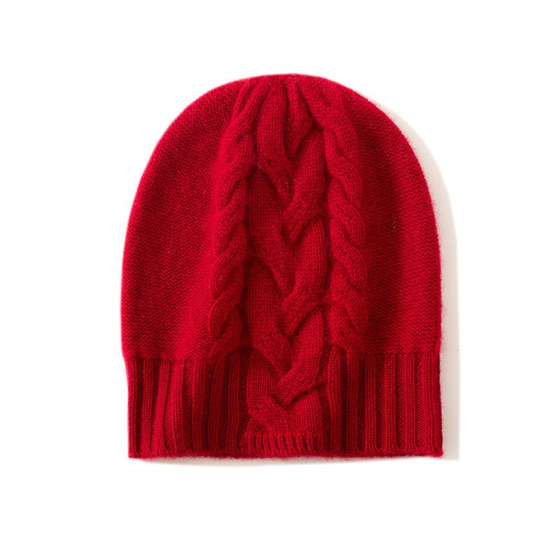 Ribbed Edge Cashmere Hat Braid Pattern Cashmere Beanie for Women